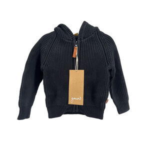 Goumi Kids Shadow Black Organic Knit Baby Zip-Up Hoodie Sweater 12-18 Month NEW